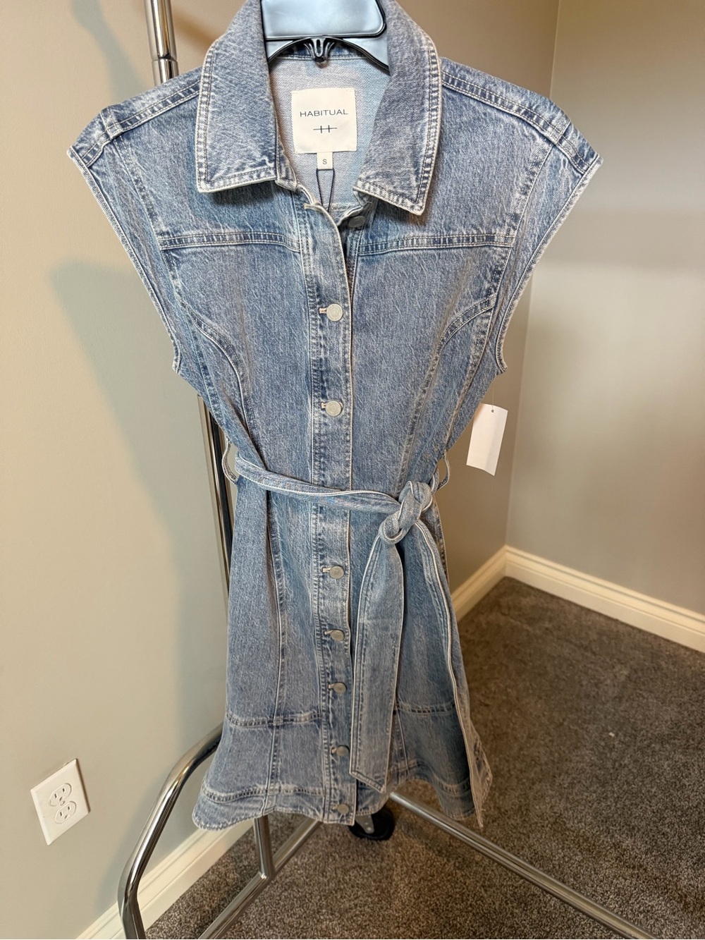 Habitual Light Blue Denim Midi Shirt Dress with Tie Belt
